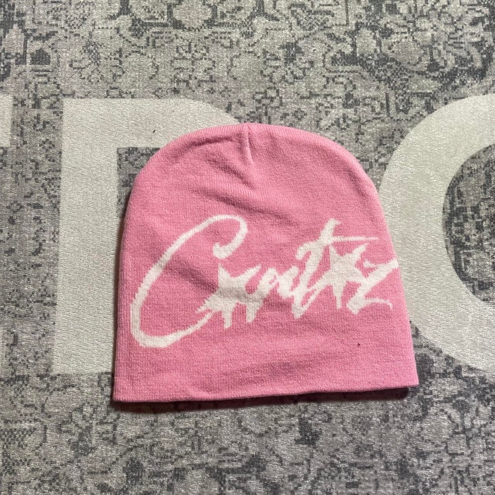 Corteiz CRTZ Pink White Star Logo Knit Beanie Hat